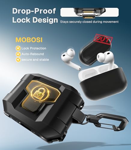 Image of MOBOSI for AirPods Pro 3 Case 2025 with Drop-Proof Lock, Cleaning Kit & Keychain, Compatible with MagSafe, Military-Grade Protection Hard Cover for iPods Pro 3rd Generation, Black