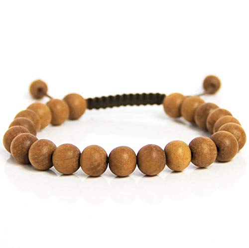 EDMIRIA Sandalwood Chandan Round Beads Yoga Meditation Handmade Elastic Stretchable Bracelet for Men and Women