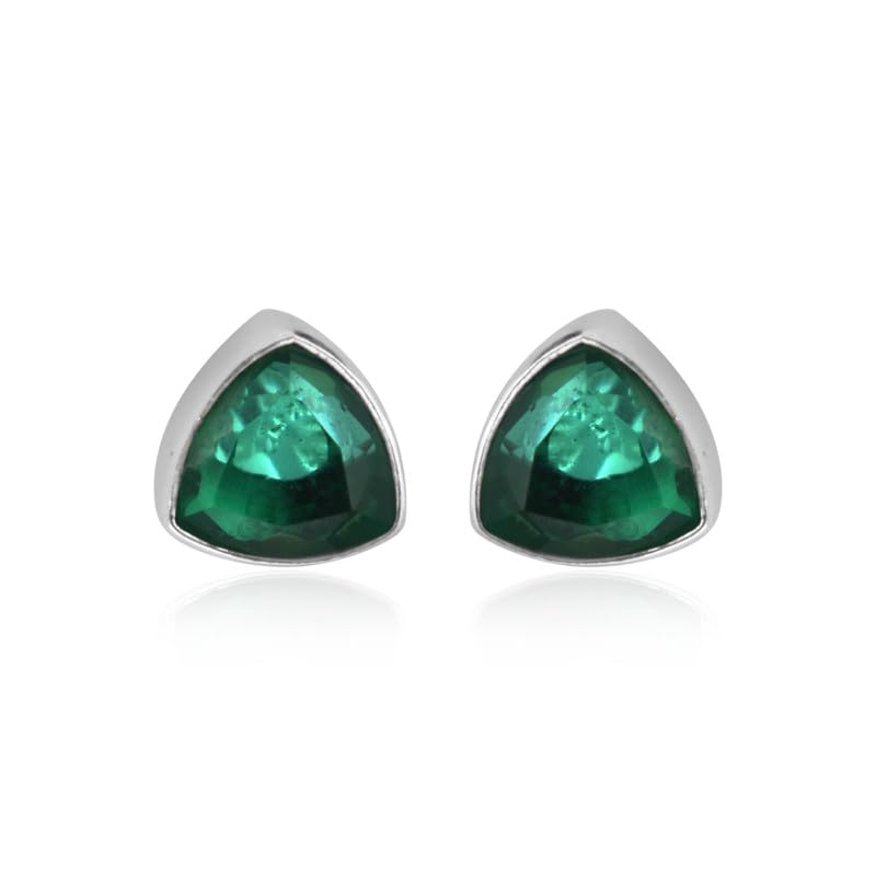 LBV LA BELLE VIELBV 925 Sterling Silver Rhodium Plated Small Hydro Emerald Stones Triangle Shape Captivating Stud Earring for Girls and Women to Illuminate your Looks