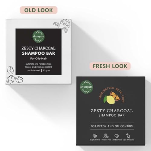 Image of Shunyam Zesty Charcoal Shampoo Bar | Activated Charcoal, Orange & Lime Essential Oils | Deep Cleansing, Refreshing & Nourishing | Sulphate & Paraben Free | Cruelty Free & Handcrafted | 70g