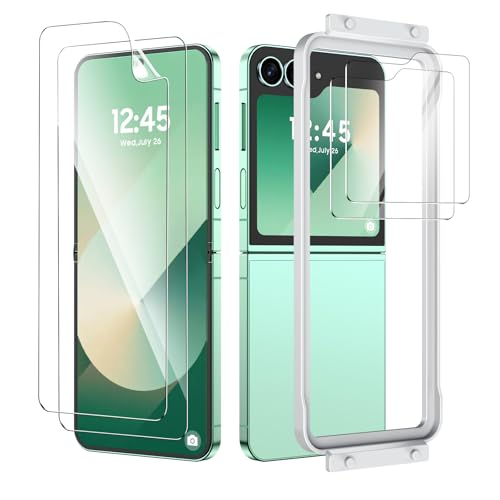 Vizvera for Samsung Galaxy Z Flip 6/5 Screen Protector [Phone Case Friendly] 2 Pack Inner Soft EPU Film+2 Pack Front Display Tempered Glass with Easy Installation Tool HD Clear Anti Scratch
