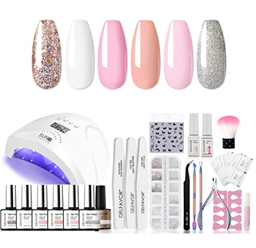 Gelfavor Gel Nail Polish Starter Kit with 48W LED Nail Lamp 6 Color Gel Polish Set with Glossy & Matte Top Coat and Base