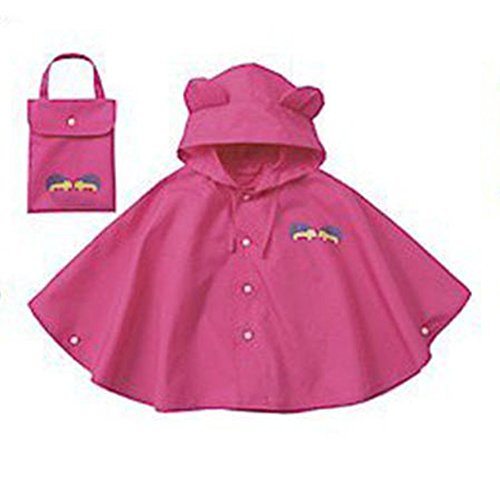 mainaisi niños Poncho impermeable poncho para cute big ear capa estilo Rosa y rojo Talla:M/100-120CM