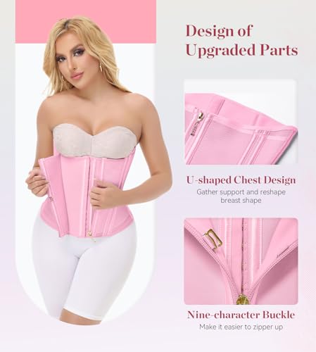 Image of SHAPSHE Waist Trainer For Women Cincher Underbust Corset Shapewear Zipper | Double-Layer Tummy Control Smooth Belly,15 Steel Bones Support Back,Elastic Mesh Enhances Comfort,Postpartum,Daily,Workout