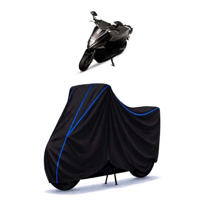 Image of Scooty Cover Water Resistant for Simple One Single | Universal Scooter & Bike Cover | Heavy Duty UV Dust, Rain & Scratch Protection | Elastic Fit All Weather Indoor Outdoor | Black with Blue Piping