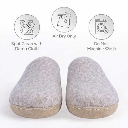 Image of Wool Slippers for Women & Men - Handmade Felted Wool Indoor House Shoes with Genuine Leather Sole, Closed Back Slip-On, Warm Breathable Felt Slippers for Cold Floors