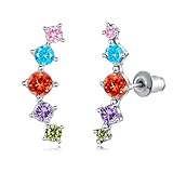 CiNily Pendientes de ópalo chapados en oro de 14 quilates, pequeños aretes trepadores con parte trasera plana, joyería de moda, regalos para el día de la madre, hipoalergénicos, oro blanco, oro rosa