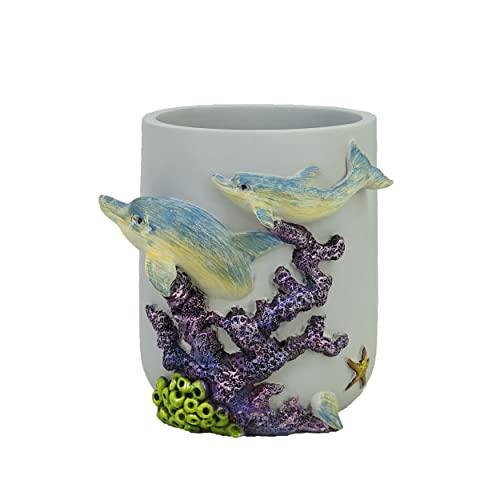 YHHRESINKING 3D Resin Bathroom Tumbler Cup for Vanity Countertops Mother & Baby dolphins. The dolphins Ocean Animal Landscape .Home Bathroom collection