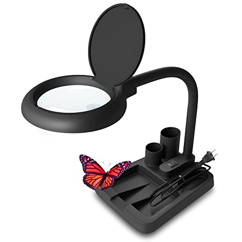 JollyCaper, Magnifying Glass with Light and Stand/5X 10X Magnifying Lamp, Magnifying Glass for Reading, Desk Magnifier with Light for Close Work (Black) JollyCaper, Magnifying Glass with Light and Stand/5X 10X Magnifying Lamp, Magnifying Glass for Reading, Desk Magnifier with Light for Close Work (Black)