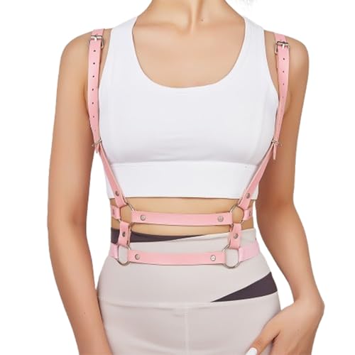 Chest Harness For Women – Gothic Strappy Shoulder & Upper Body Harness – Bondage-Sexy Punk Body Harness Belt– Fashion Statement for Clubwear, Cosplay, Raves & Alternative Streetwear Pink