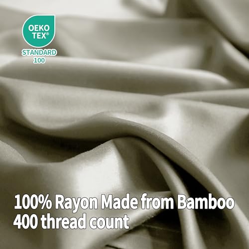 Image of EVERLY Queen Sheets Set Luxuriously 400 Thread Count Organic Rayon Derived from Bamboo Bed Sheet Set,Cooling Sheets for Queen Size 4 Piece Deep Pockets Bedding Sheets &Pillowcases-Light Grey