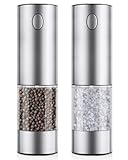 Newise Electric Salt and Pepper Grinder Set, Rechargeable Stainless Steel Automatic Mill Shakers with 6 Adjustable Coarseness and LED Light, House Warming Gifts New Home, 2 Pack