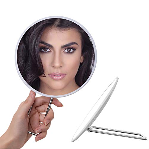 YEAKE Hand Mirror with Handheld Metal Stand, Table Desk Makeup Mirror Portable Travel for Multi-Hanging Wall Mirror On Bathroom Shower Shaving(Circle)