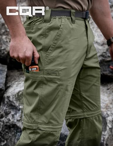 Image of CQR Men's Convertible Cargo Tactical Pants, Water Resistant Outdoor Hiking Pants, Zip Off Lightweight Stretch Work Pants