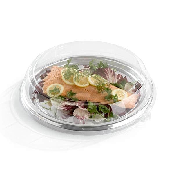 5 Bandejas Redondas de Plástico Reutilizables, Ø40 cm, Color Plata, Ideales para Catering, Restaurantes, Eventos y Hostelería, Resistentes
