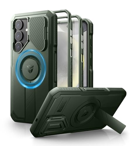 Image of Dexnor for Samsung Galaxy S25 Plus Case with Camera Cover & Adjustable Kickstand & Built-in Screen Protector, Magnetic Rugged Shockproof Bumper Cases Heavy-Duty Protective Cover (2025),Army Green