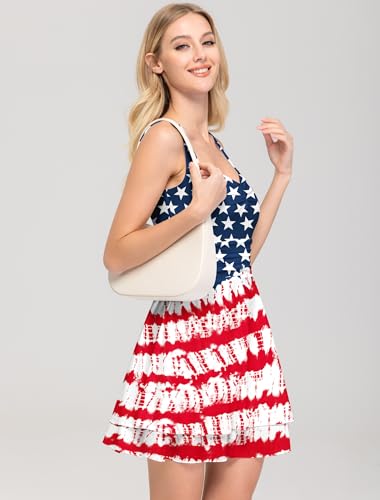 Image of IWD Women's Square Neck Sleeveless Mini Dress Ruched Waist Tiered Ruffle Hem A Line Short Dresses