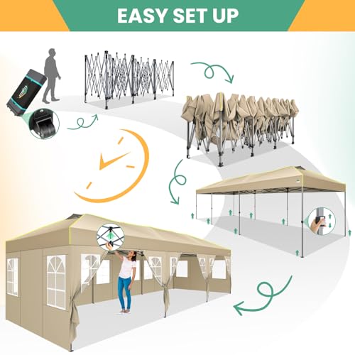 Image of COBIZI 10x30 Pop Up Canopy Tent, Wedding Party Tent with 8 Sidewall One Push Setup Glow, 3 Adjustable Height Air Vent Waterproof UPF50+, Wheeled Bag, 4 Sandbag, 8 Stake, Ropes for Commercial, Outdoor