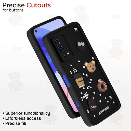 Image of Pikkme Back Cover for Oppo A55 | Cute Fun Cartoon 3D Bear Silicone Full Body Protection Bumper Case (Black)