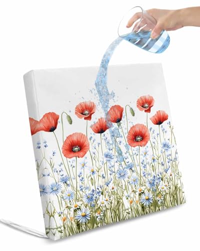 2 Pack 4th of July Flower Waterproof Cushion Covers with Ties, Outdoor Patio Chaise Lounge Chair Seat Cushion Slip Covers Replacement(Only Cover) Patriotic Red Blue Poppy Floral Daisy 24