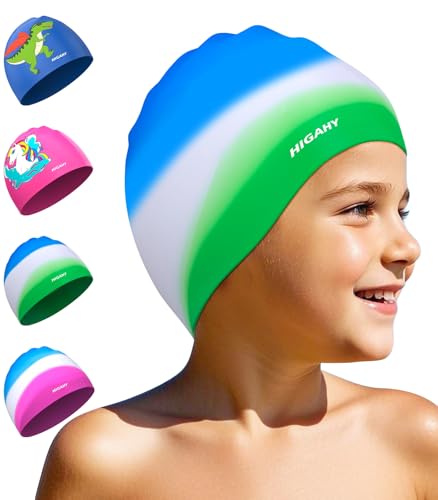Badekappe Kinder - wasserdichte Badehaube für Jungen Mädchen, Silikon...