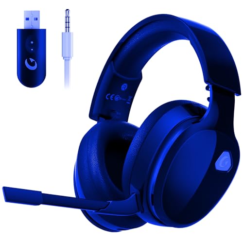 Gtheos 2.4GHz Wireless Gaming Headset for PS5, PS4 Fortnite & Call of Duty/FPS Gamers, PC, Nintendo Switch, Bluetooth 5.3 Gaming Headphones with Microphone, Stereo Sound - Dark Blue