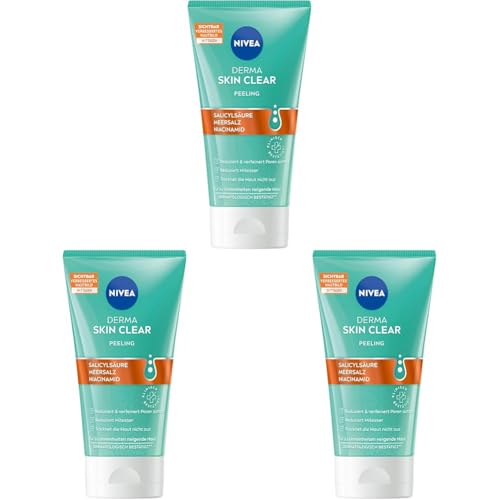 NIVEA Derma Skin Clear Peeling, porenverfeinerndes Peeling für Gesicht und Körper, Gesichtsreinigung mit Salicylsäure & Niacinamid für ein sichtbar verbessertes Hautbild (150 ml) (Packung mit 3)
