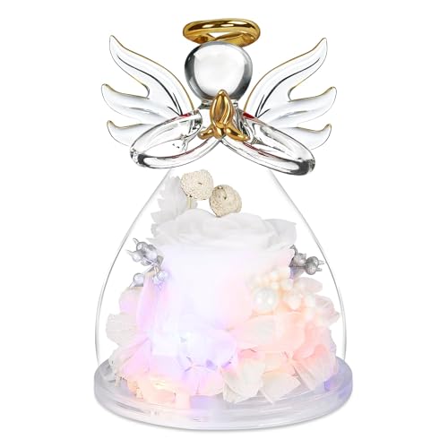 Image of Preserved Flowers For Delivery Prime,Birthday Gifts For Women Mom Grandma | Christmas Rose Gifts for Women Her Grandma,Preserved Light Up Rose In Glass Angel Figurines,Wife Mom Women Stocking Stuffers