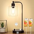 Industrial Table Lamp with 2 USB Charging Ports, Fully Stepless Dimmable Modern Nightstand Lamp, Glass Shade Bedside Desk Lamp for Bedroom Living Room Office, 6W 2700K LED Edison Bulb Included