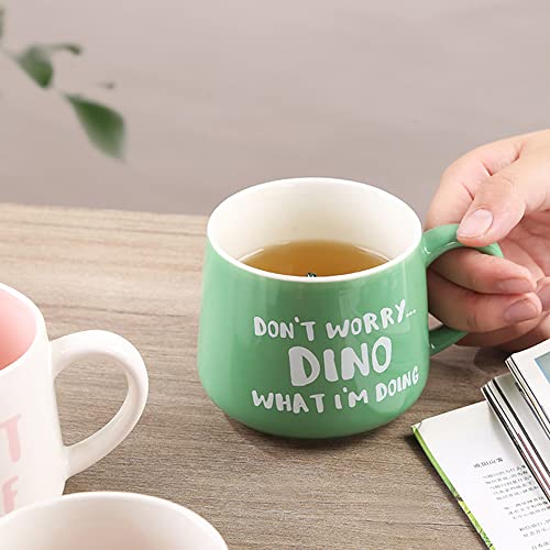 Dinosaurier Keramik Tasse Lustig Personalisiert, Kawaii Süße Coole Sachen Kaffeebecher Cappuccino Lustige Tassen Personalisierte Dankeschön Beste Freundin Geschenke für Frauen, Männer, Mädchen