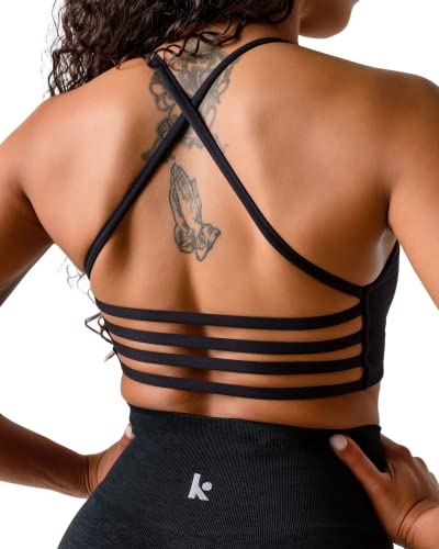 Kamo Fitness Iris Strappy Sports Bra for Women Light Support Backless Crop Top Removable Padding
