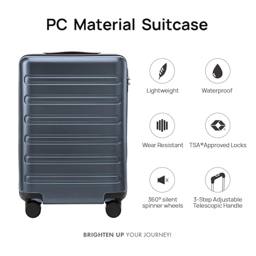 Image of NINETYGO Medium Checked Luggage 24 Inch, Checking In Luggage with Smooth Double Spinner Wheels, Hard Shell PC+ABS Suitcase, Lightweight Travel Luggage, TSA Approved (Grey, Andes)