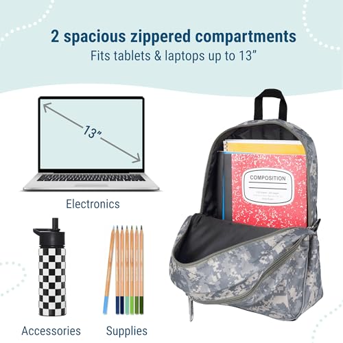 Image of Wildkin 15 Inch Backpack for Kids, Digital Camo | Ages 5-10, padded straps, side water bottle pocket - coordinates with matching Wildkin lunch boxes