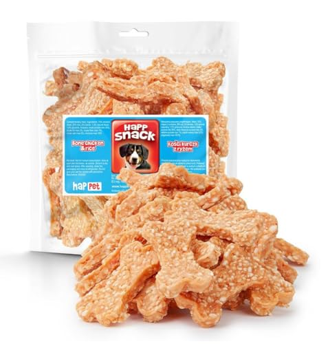 HAPPET Golosinas para perros - 500 g de huesos suaves de pollo y arroz - Golosinas de entrenamiento naturales con alto contenido de proteínas y bajas en grasa para perros grandes
