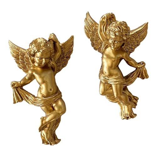 Jisader 5311120869217486 Set Of 2 Resin Angel Cherub Wall Sculptures Angelic Figure Lovely 5.7Inch Tall Wall Decoration cover
