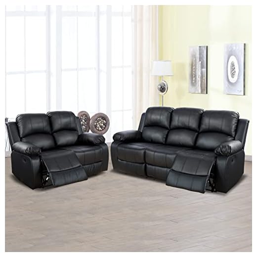 A Ainehome Luxury Recliner Sofa Living Room Set Reclining Couch Sofa Chair Loveseat Living Room Furniture Sets(A-Black Leather, Sofa+Loveseat)