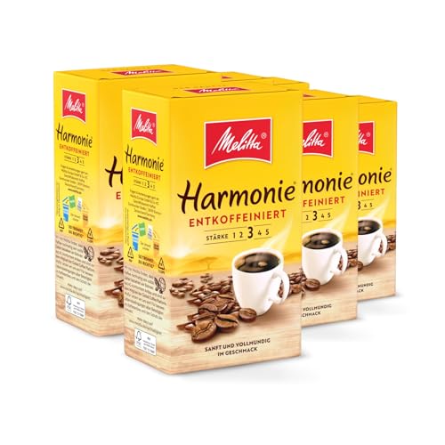 Melitta Harmonie Entkoffeiniert Filter-Kaffee 6 x 500g, gemahlen, Pulver für Filterkaffeemaschinen, koffeinfrei, milde Röstung, geröstet in Deutschland, im Tray