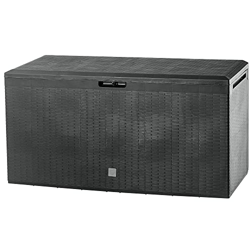 KADAX Gartenkiste, 114x47x59,4cm Aufbewahrungsbox aus Kunststoff, 290L Gartentruhe mit Griffen und Verschluss, Gartenbox für Aufbewahrung von Kissen (290L, Anthrazit)