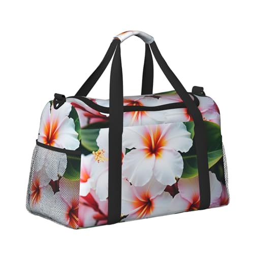 Hawaii Flower Print Travel Duffle Bag - Foldable Personal Item Travel Bag for Women & Men,Carry-On Convertible Crossbody Tote Bags with Adjustable Shoulder Strap & Pockets 13x10.2x19.7 in3