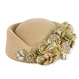Petaluna Women's Flower Beret Suitable for Church Wearing Elegant Breathable Wedding Party Retro French Headdress (US, Alpha, One Size, Khaki)