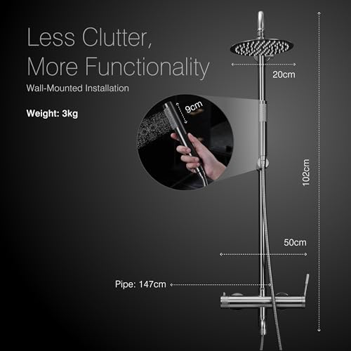 Image of Hindware Italian Collection Integrated Shower Console with Hand Shower, Overhead Shower & Bath Spout | Wall Mount Installation | Made of SS | Gun Metal Finish | Slim Lever Operated | Evinco Range