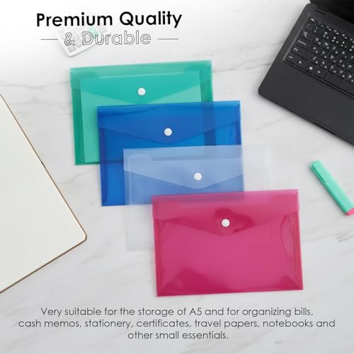 Image of Shuban A5 Small Document File Folder | Plastic Envelope Files | Waterproof Expanding File Folder for Office, School, Bills, Receipts, Certificates & Travel Documents(5Pcs-Mix Color)