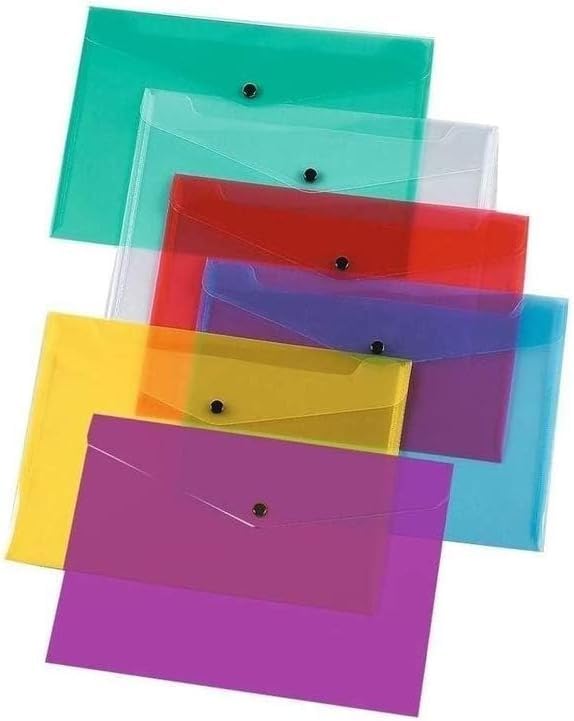Assorted Colors 15 Pack A4 Popper Wallets for Document Storage Durable Plastic Wallets with Closure Button Ideal for Office School Home and Organization use by Zinnia โ image 1