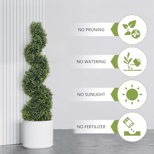 THE BLOOM TIMES 3ft Spiral Topiary Trees Artificial Outdoor Set of 2, 36" Faux Boxwood Plants Outside - All-Year Green Fake Twisted Tree for Garden Front Porch Planter Decor 3 Foot
