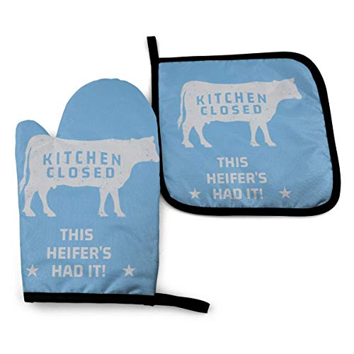 nobran Cute Cow Oven Mitts and Pot Holders Sets for Kitchen Dining 2 Piece Flexible Cooking Oven Gloves Protect Your Hands and Wrists from Burns for Microwave BBQ Cooking Baking Grilling