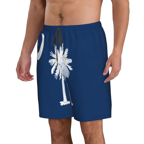 South Carolina Flag Men's Beach Pants-Quick-Dry & Comfortable Mens Beach Shorts for Men, Perfect for Surfing and Everyday Wear White2
