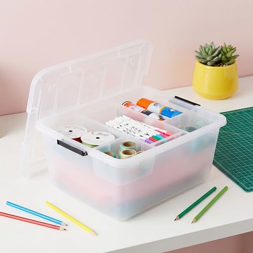 Image of IRIS USA 18 QT Clear Storage Organizer with Removable Dividers, Stackable Plastic Storage Box with Lid, Modular Container for Crafts, Tools, Office & Pantry Organization