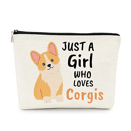 EXUQO Corgi Gifts for Corgi Lovers Makeup Bag,Cute Birthday Gifts for Corgis Mom,Just a Girl Who Loves Corgis Pouch,Dog Lovers Zipper Travel Cosmetic Bag,Dog Mother Gift