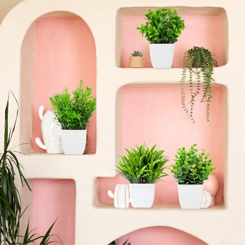 4 stuks kunstplanten, kunstplant in pot, plastic plant, klein, nepplanten, potplant voor tafel, badkamer, kantoor en balkon, decoratie, kunstplanten met pot, decoratieve planten kunstmatig - Afbeelding 6