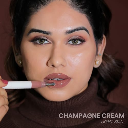 Image of LAMIOR Peptide Glaze Lip Balm - 3 in 1 Formula for Glossy Shine, Healing & Nourishment for Dry Dark & Pigmented Lips with Shea Butter, Non Sticky, Moisturizing Lip Balm for Women, (Champagne Cream)